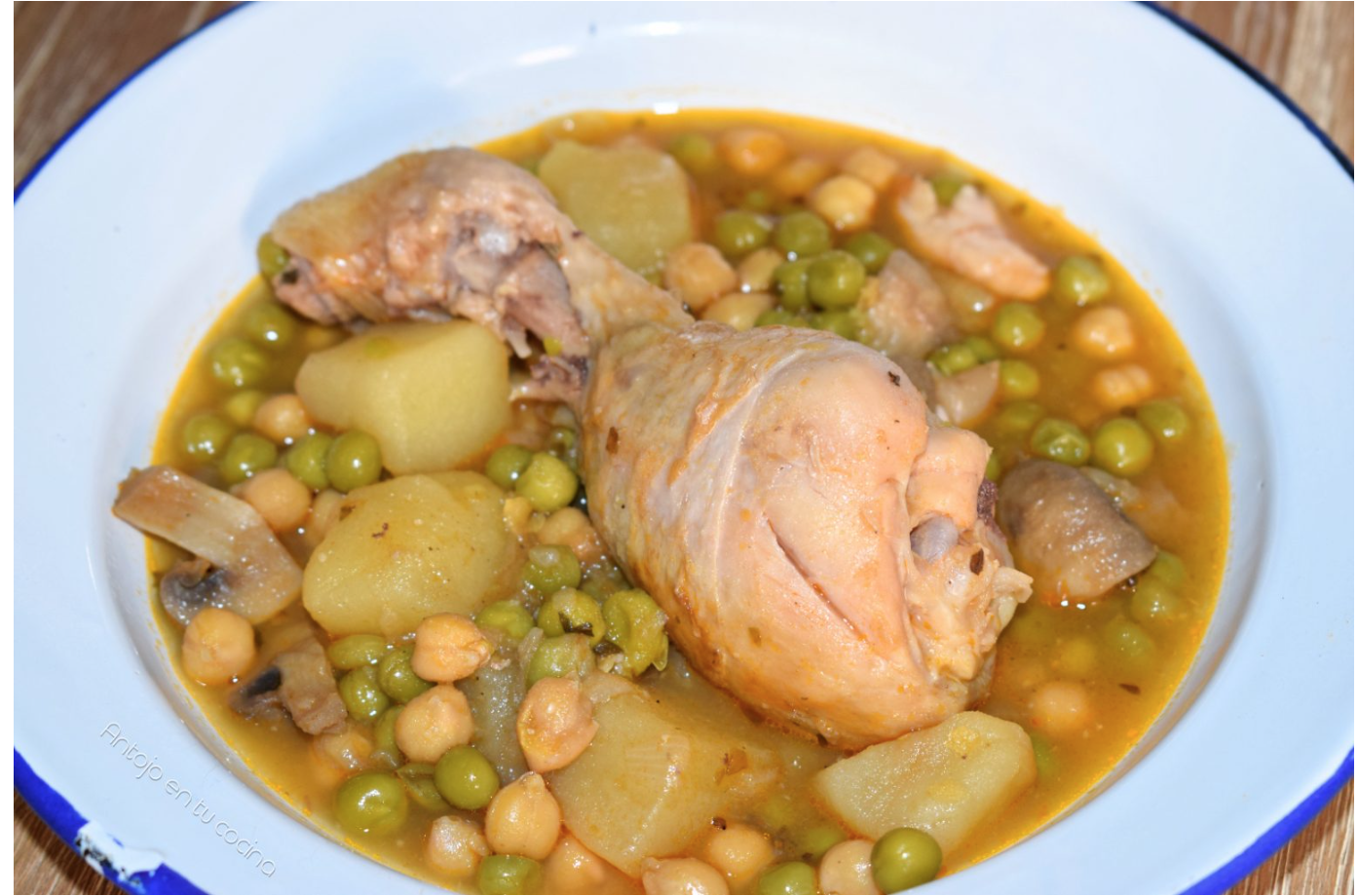 Parrillada de verduras con estofado de pollo con garbanzos